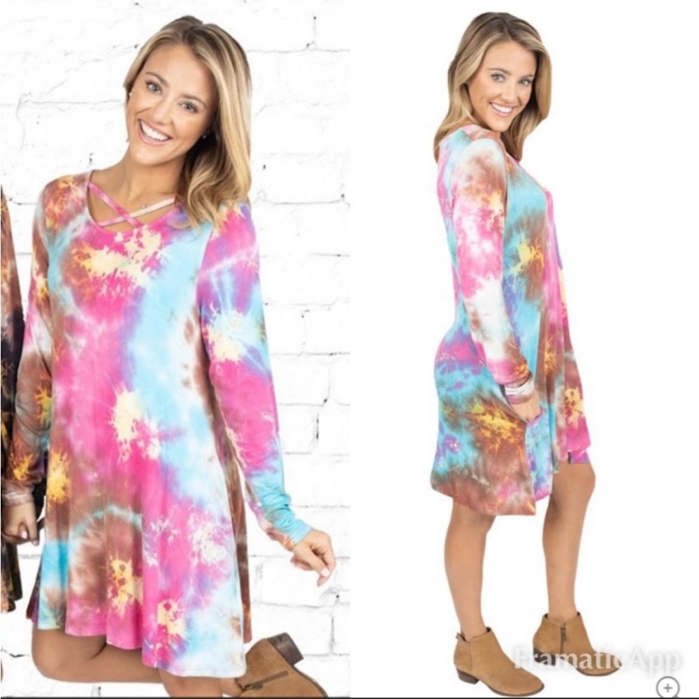 Simply Southern Tie Dye Jersey Mini Dress Cross Neck B